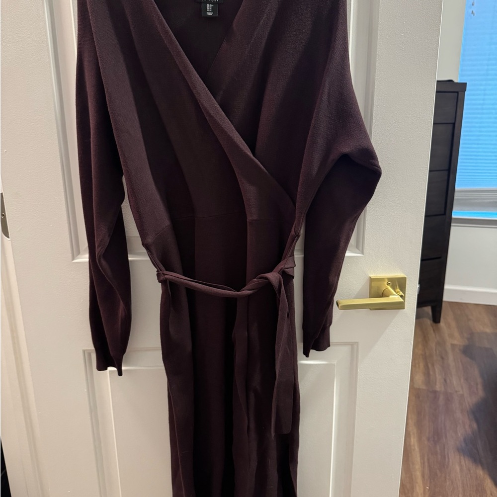 Nicole Miller Long Sleeve Wrap Dress in Rich Burgundy